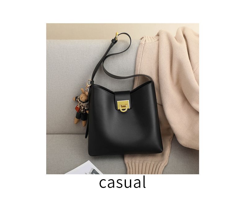 真皮時尚水桶包/單肩斜背包-棕色 (27.5x22.5x10.5cm)