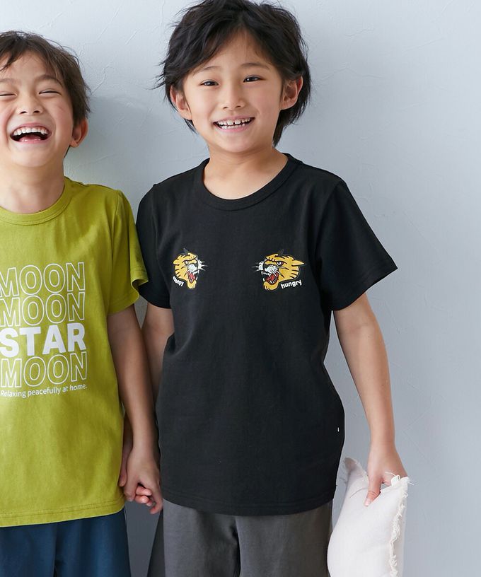 日本 devirock - 100%棉 短袖家居服/睡衣套裝-花朵標語-綠橘系