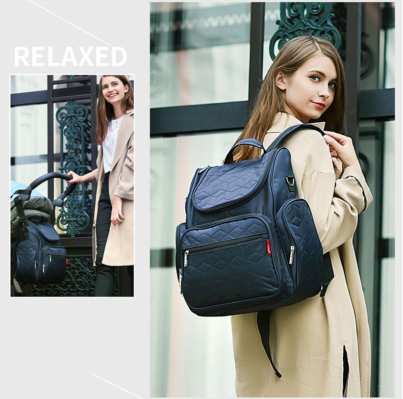 insular - 大開口大容量防水後背包/媽媽包-波紋-灰色 (31x15x39cm)