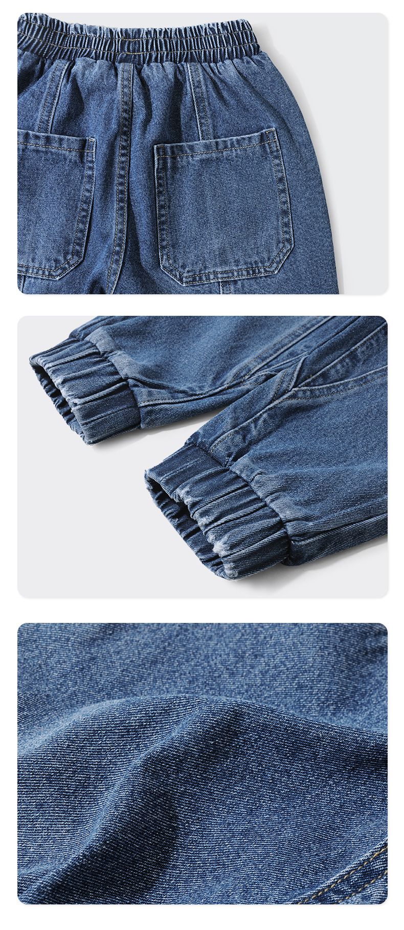 帥氣牛仔束口長褲-藍色