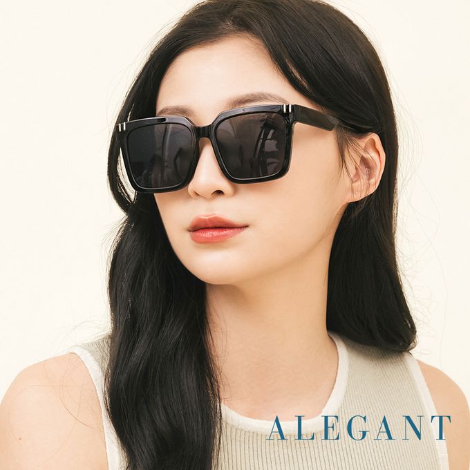 ALEGANT - 仲夜黑小個性線條感方框墨鏡│UV400太陽眼鏡