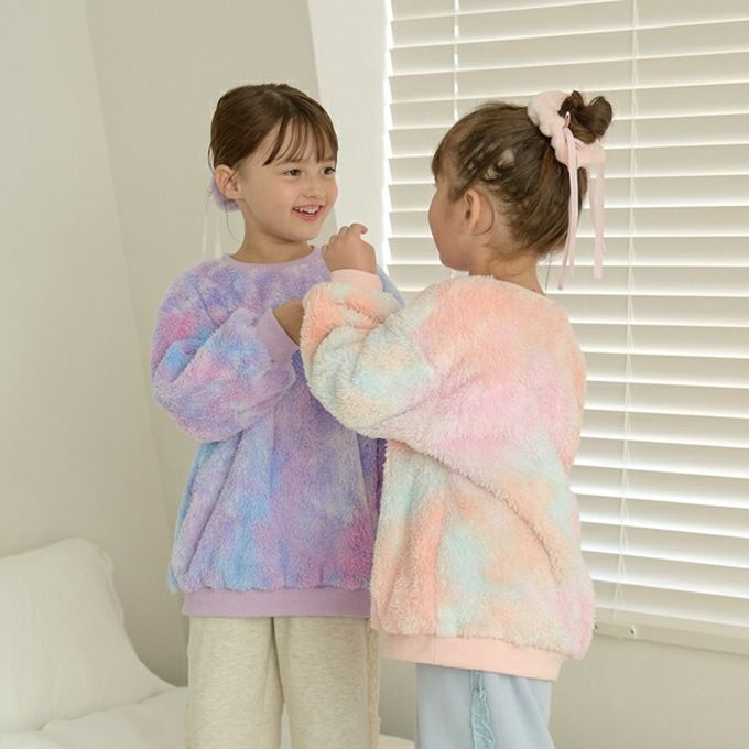 日本 Lycee mine - 夢幻暈染毛茸茸寬鬆長袖上衣-粉橘系