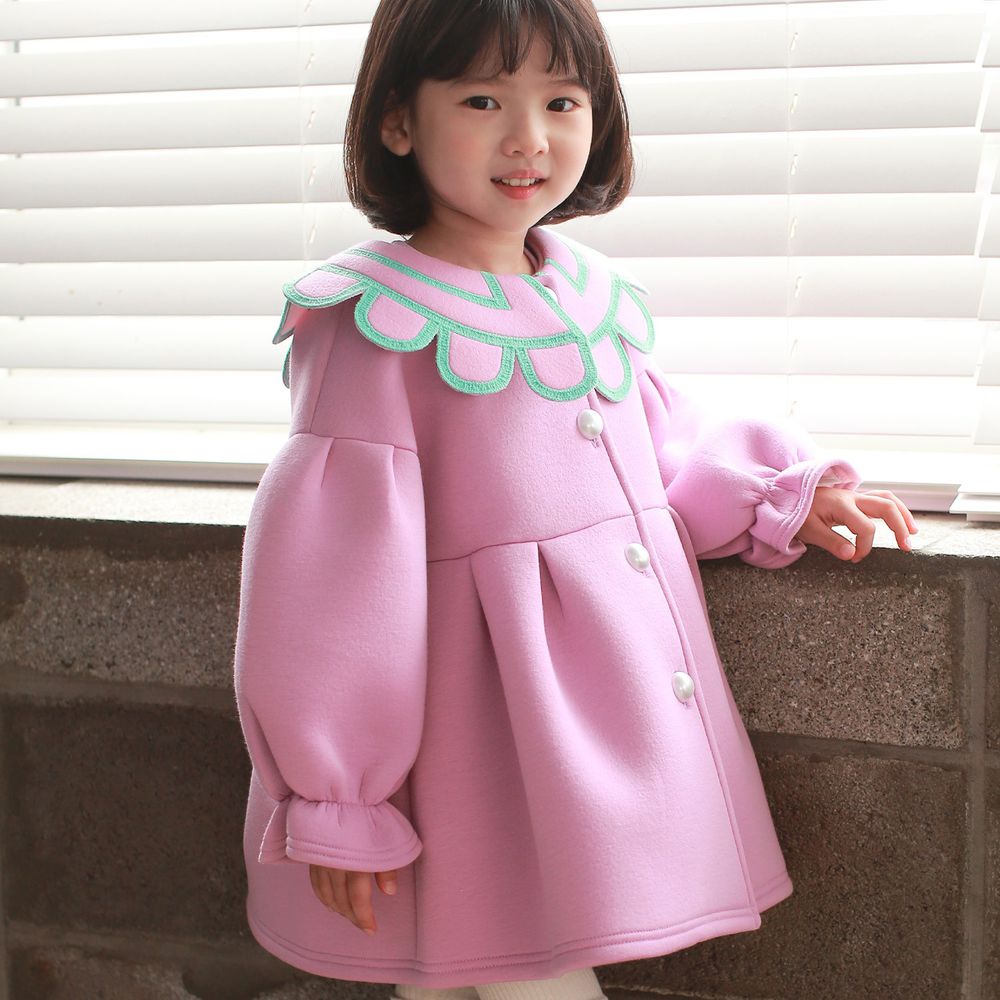 韓國 Coco Rabbit - 花瓣領泡泡袖挺版大衣-粉紫