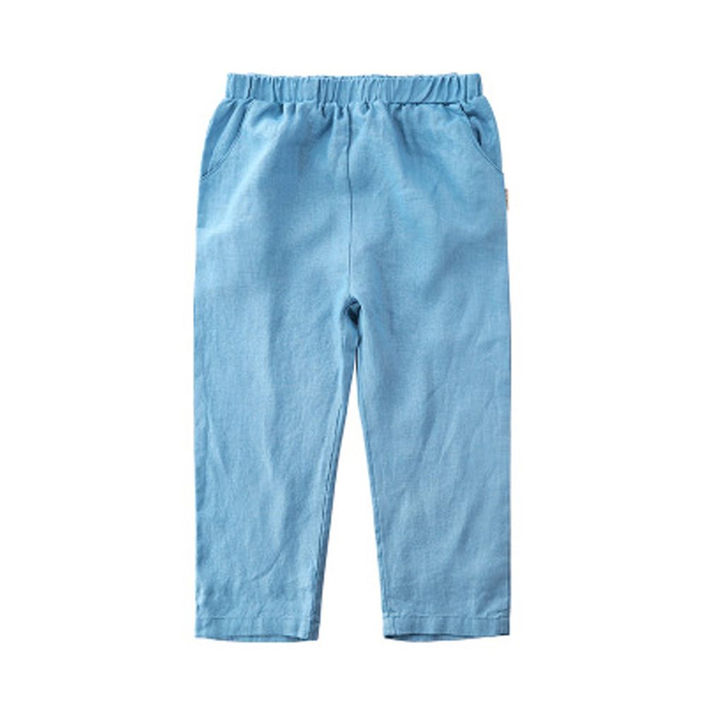 Minizone - 亞麻寬鬆長褲-淺藍色