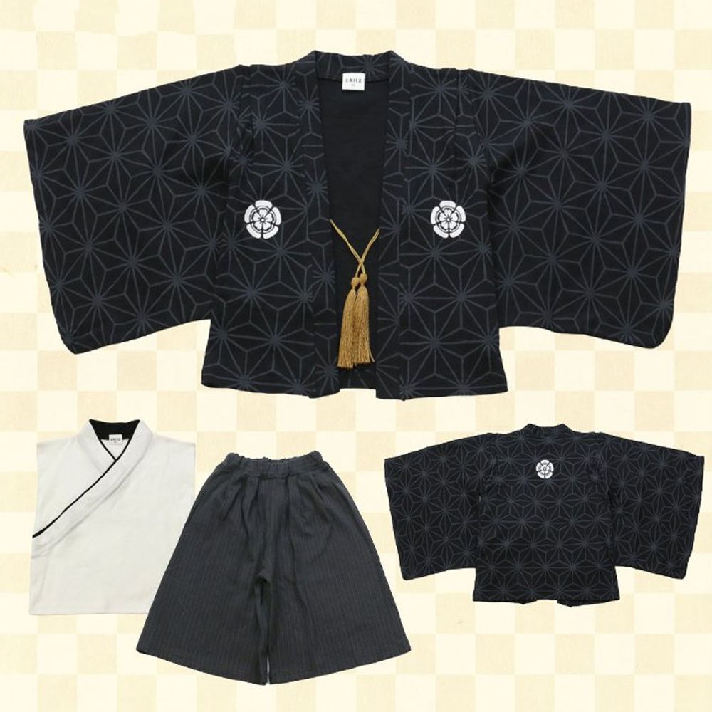 日本 Chil2 - 純棉日本傳統袴/和服(三件式)-麻葉-黑