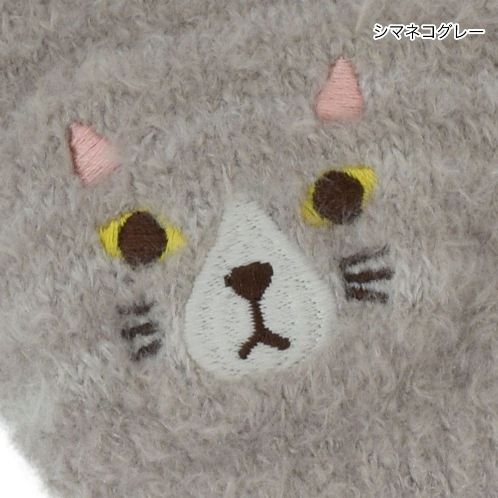 日本 TOMO - (兒童)可觸控可愛動物毛絨保暖手套-淺灰貓-淺灰