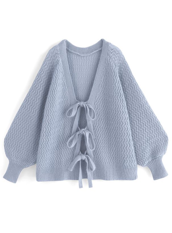 日本 GRL - 甜美綁帶開襟針織外套-淺粉 (F)