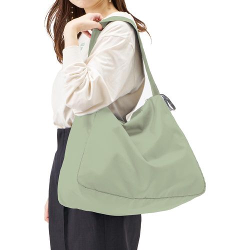 日本 MOTTERU - 輕巧折疊保冷肩背包/購物袋(可機洗)-煙燻綠 (17L)