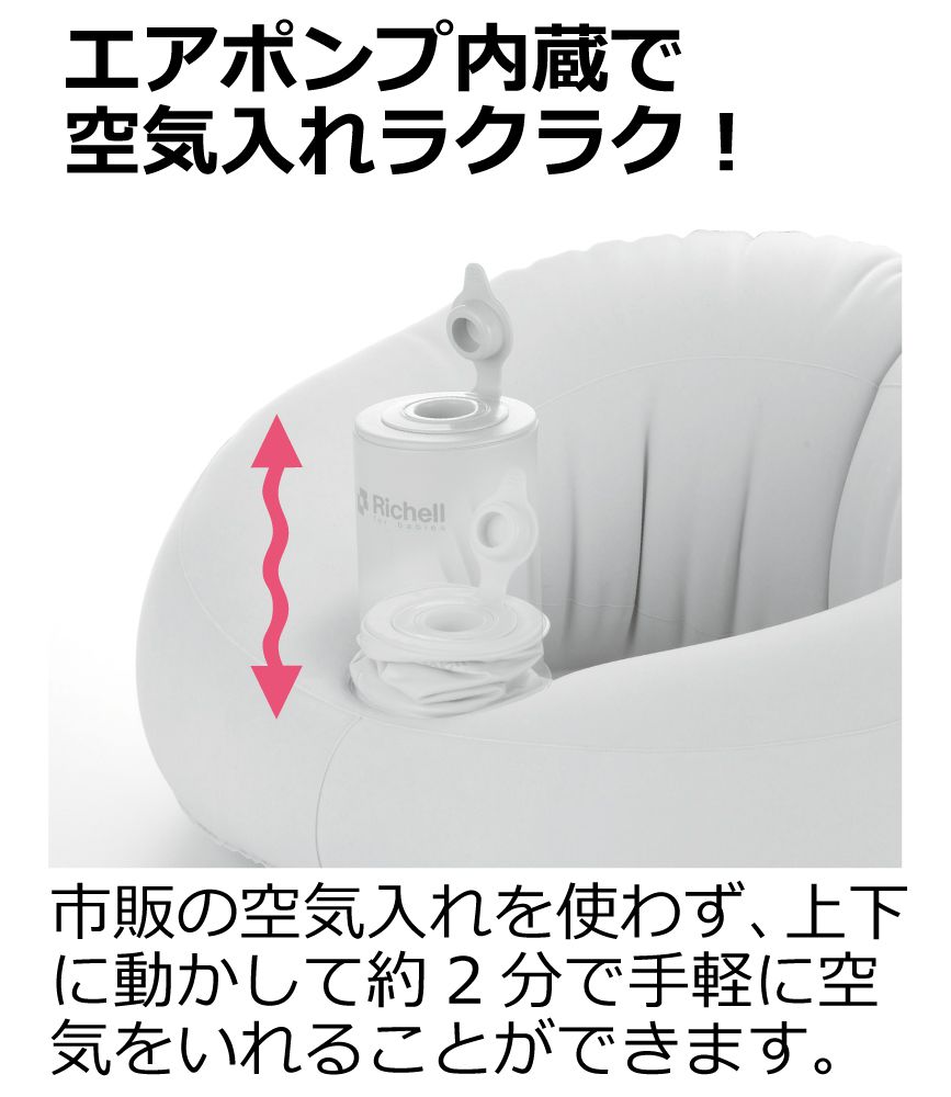 日本 Richell 利其爾 - 絨毛泵浦充氣椅-充氣絨布面-灰-適用7m~2y