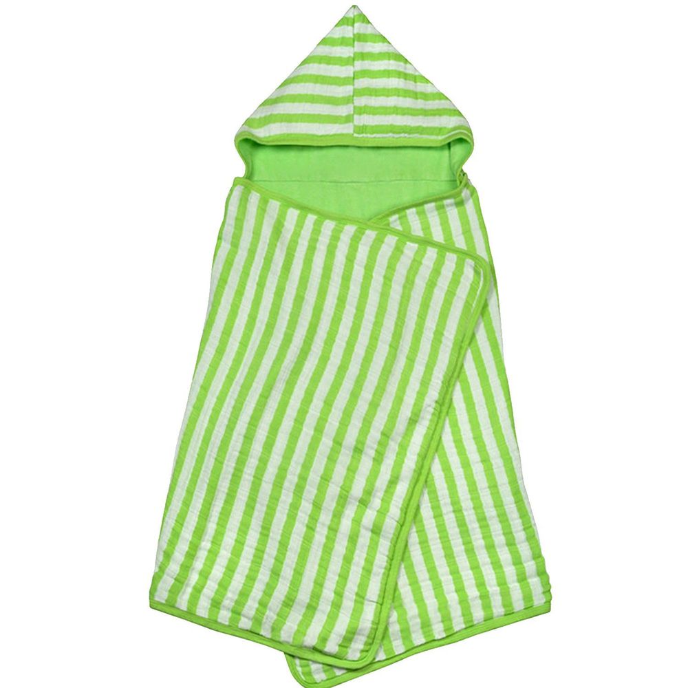 美國 green sprouts 小綠芽 - 有機棉細紗布連帽式浴巾-草綠 (0M-4Y)