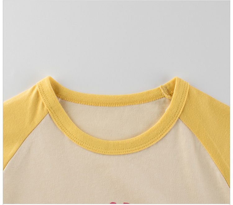 純棉圓領薄長袖上衣-熊熊的花花裙-杏+黃