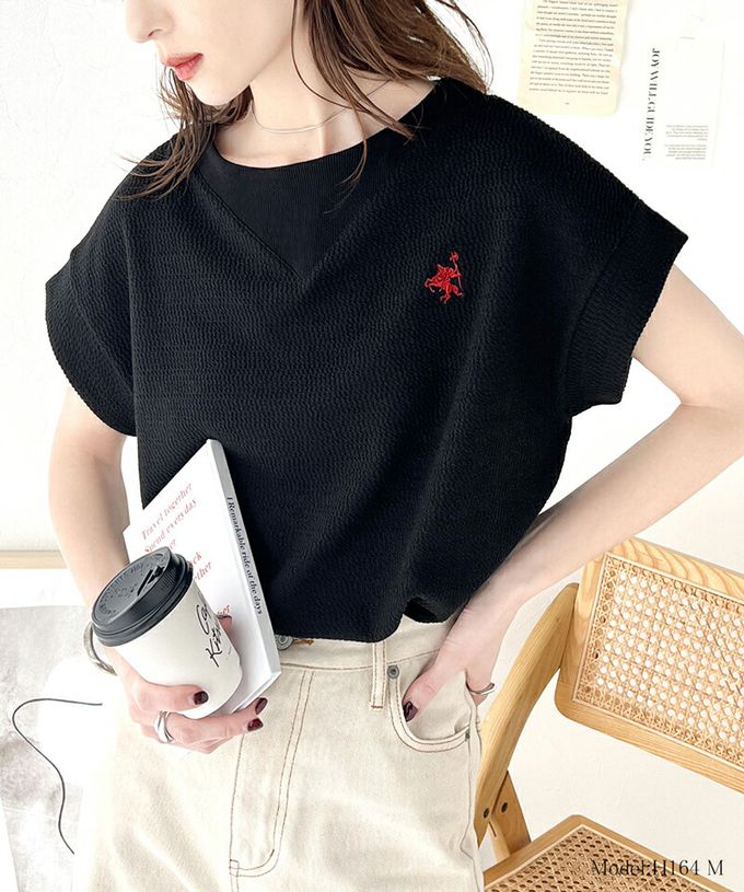 日本 Classical Elf - 有機棉logo刺繡法式袖上衣-黑