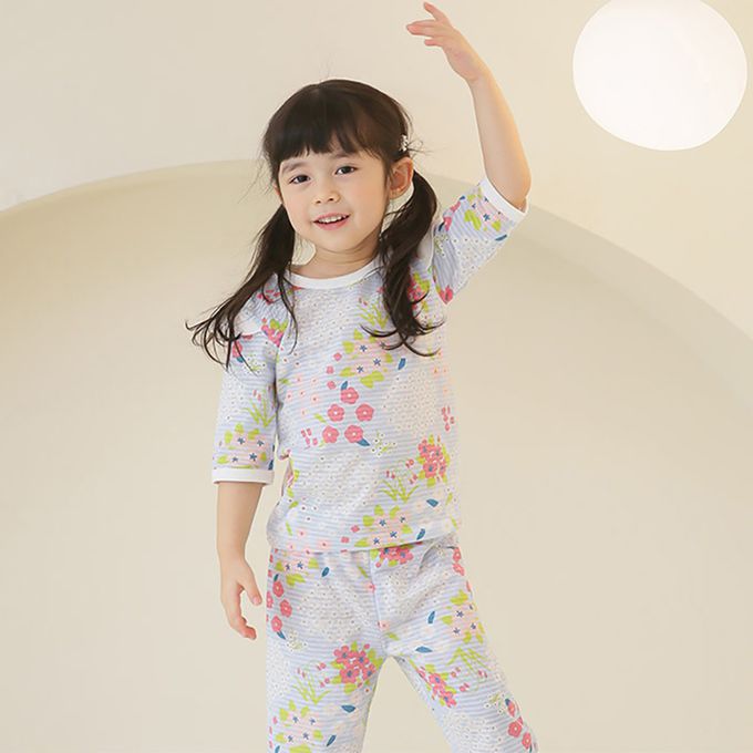 正韓 Puco - 超優質嬰幼兒/兒童七分袖100% 有機純棉家居服/睡衣-百花盛開