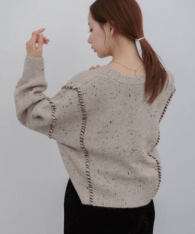 日本 Bab - 縫線感溫暖紋理短版針織外套-淺灰