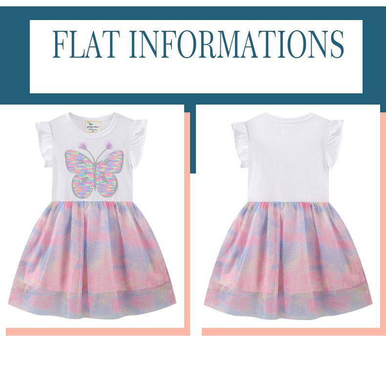 Jumping meters - 棉質圓領短袖網紗洋裝-滿滿亮片蝴蝶-白色