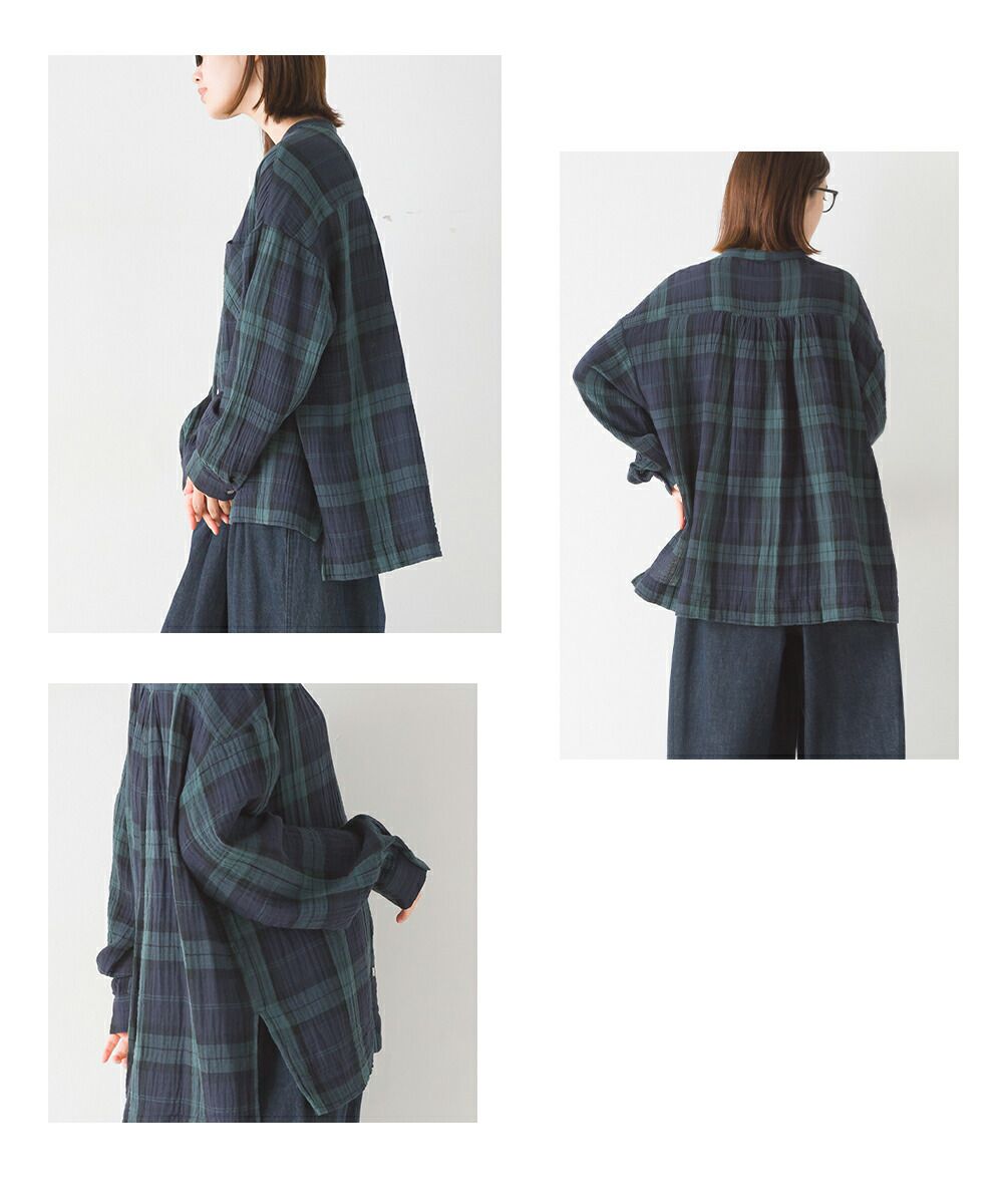 日本 OMNES - 圓領質感二重紗長袖襯衫-白