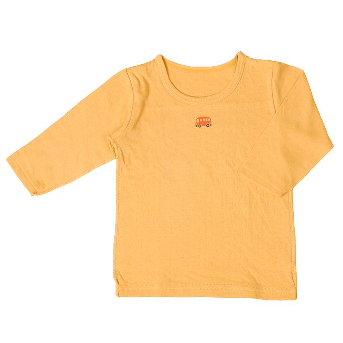 akachan honpo - 長袖圓領上衣2件組-蓬鬆棉 大象&公車-黃色