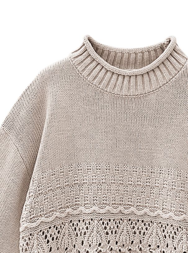 日本 GRL - 鉤針拼接落肩針織毛衣-黑 (F)