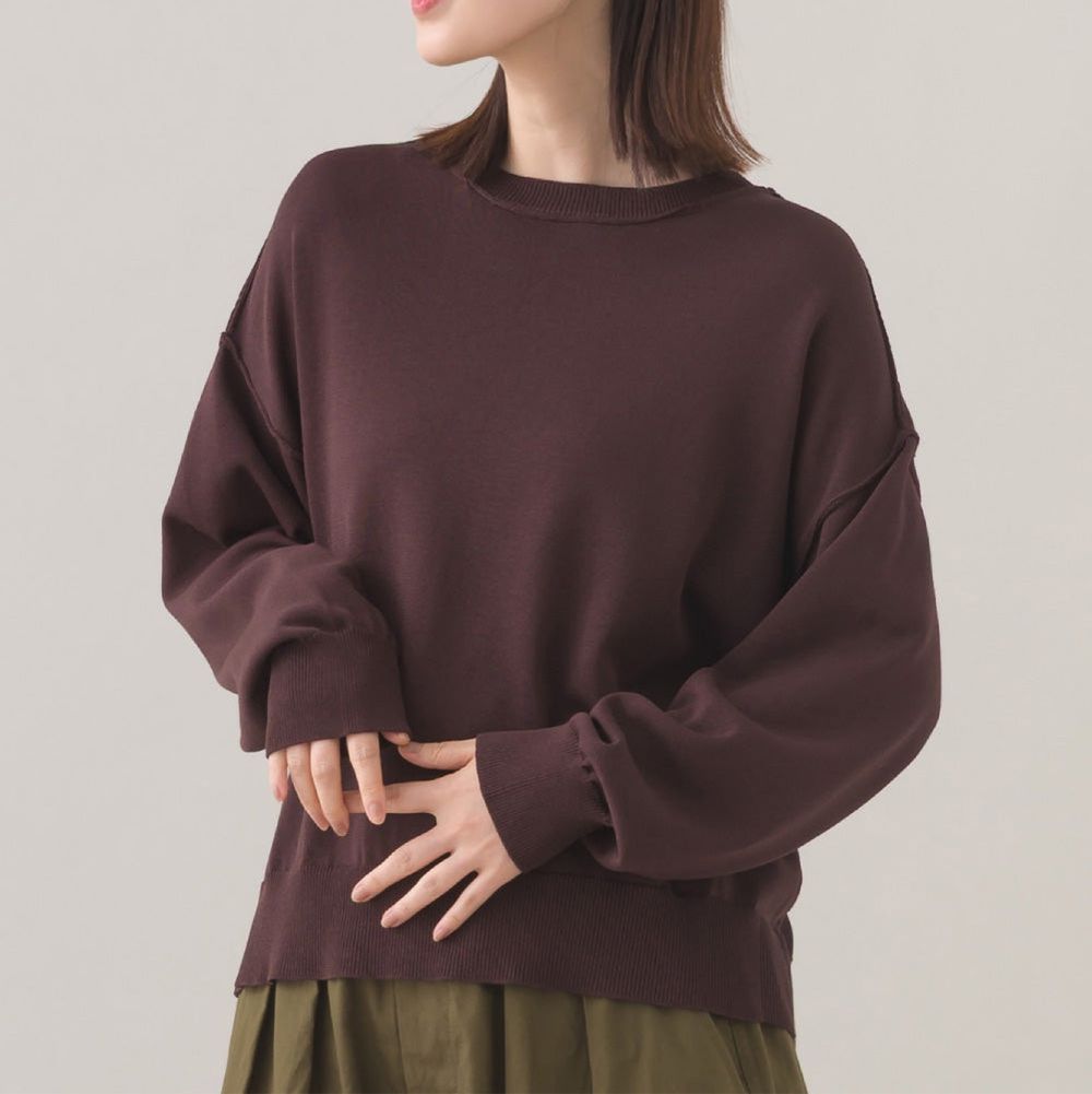 高密度混嫘縈優雅針織上衣-可可棕