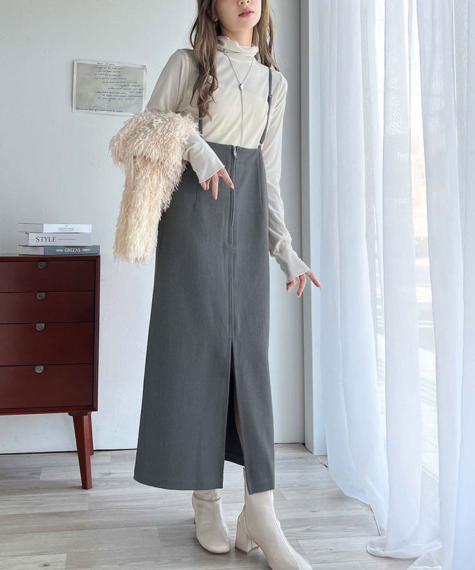 日本 Classical Elf - 前後2WAY簡約大口袋開叉吊帶裙-黑