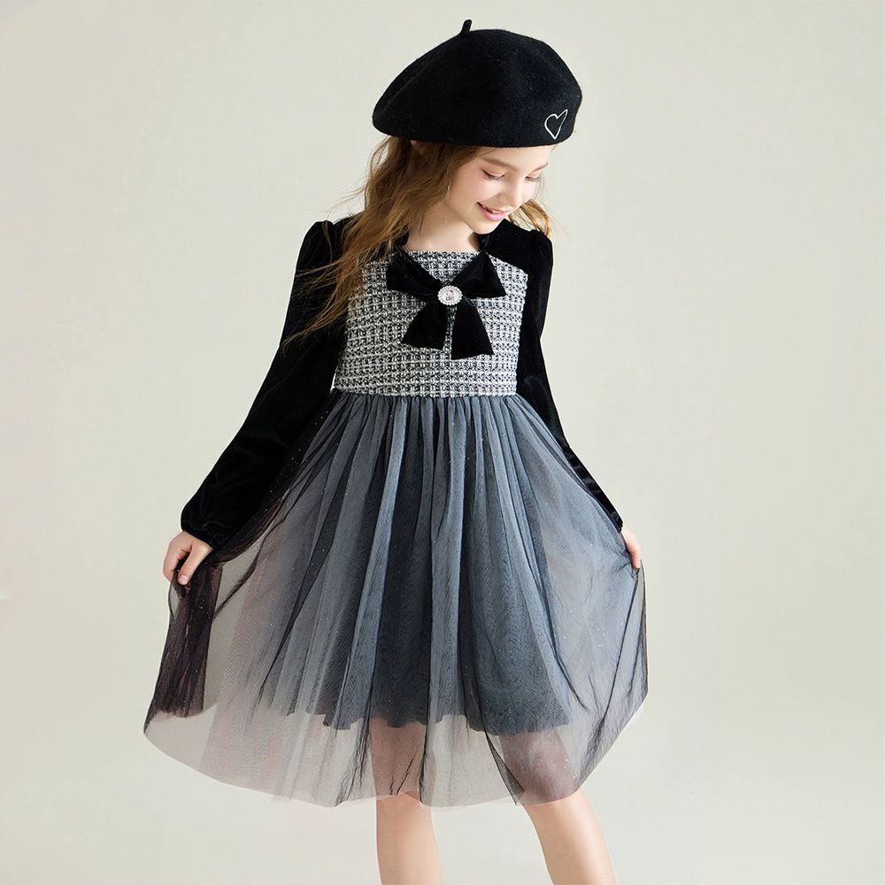 甜美星紗蝴蝶結公主裙-卡通人物Hello Kitty-黑色