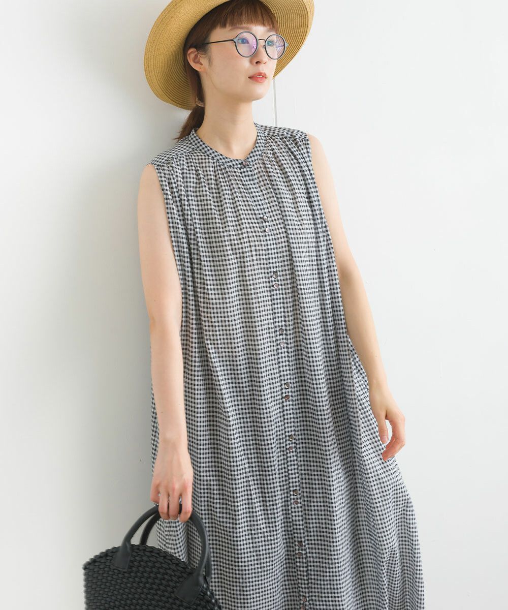 日本女裝代購 - 100%印度棉 涼爽輕盈排扣無袖洋裝-薰衣草