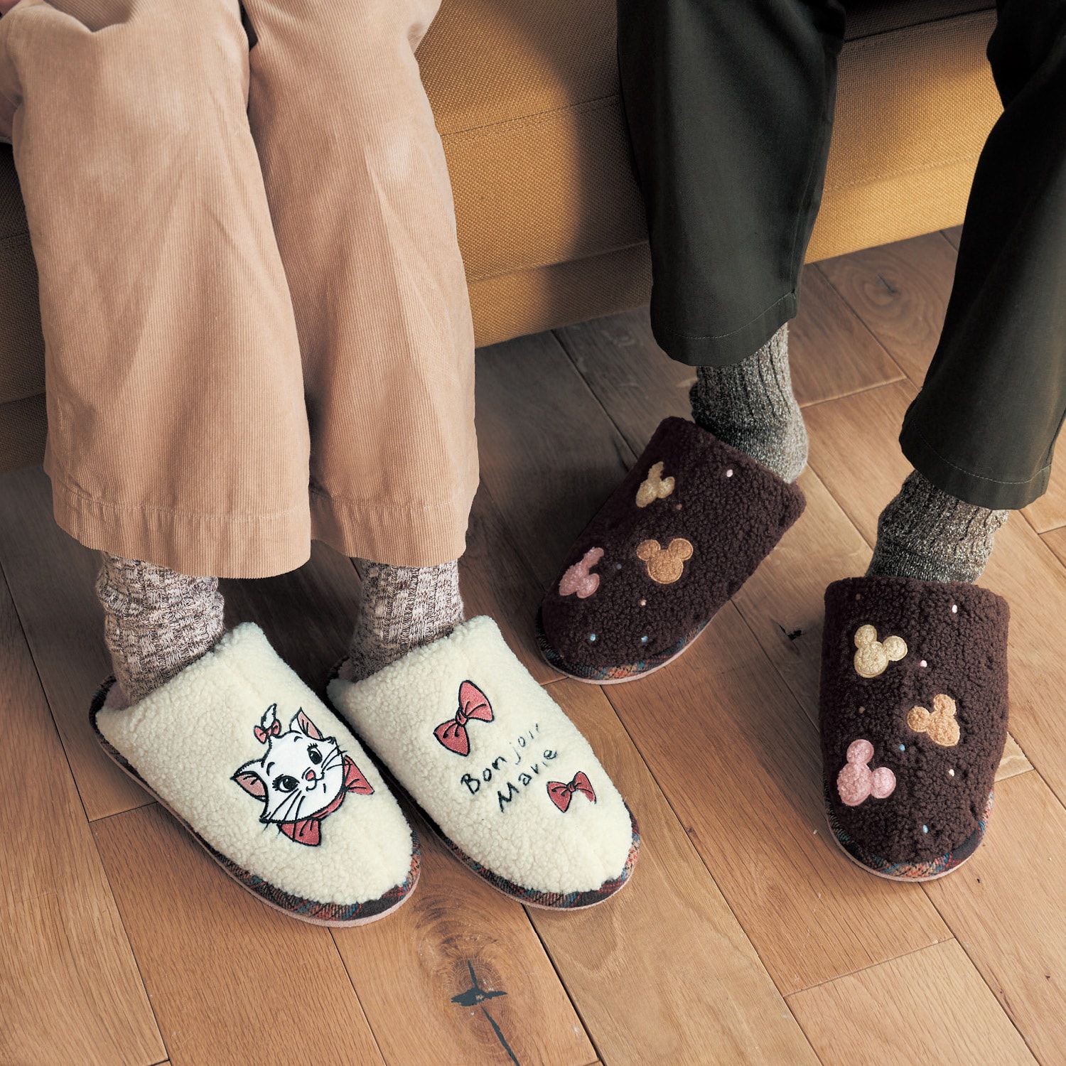 日本千趣會 - 迪士尼 刷毛保暖室內拖鞋-米妮捧臉-粉紅