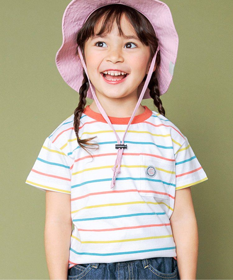 日本 BREEZE - 百搭舒適圓領短袖上衣-條紋-萊姆綠