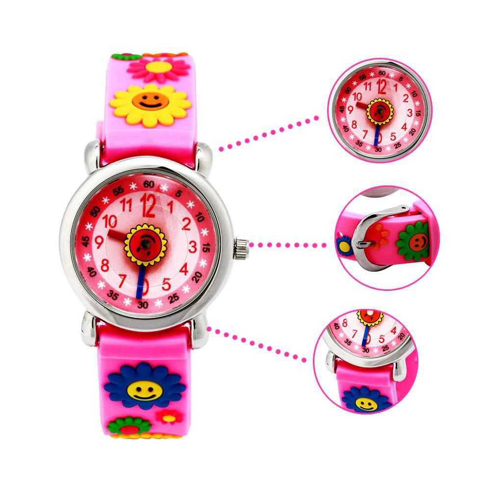 3D立體卡通兒童手錶-經典小圓錶-粉色向日葵