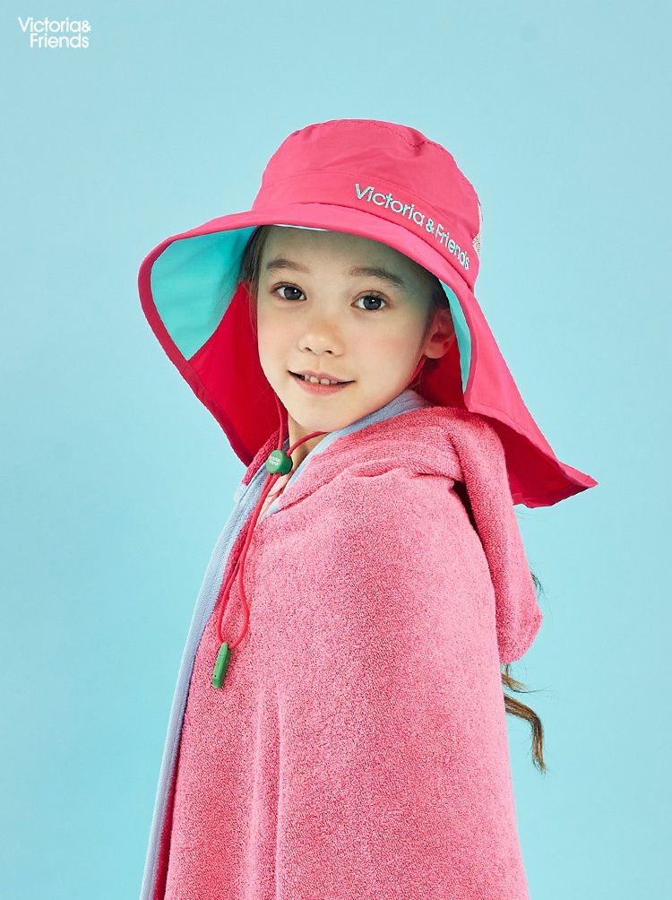 韓國 Victoria & Friends - UPF 50+ 防潑水透氣軟鋼絲遮脖遮陽帽(附口哨)-簡約杏