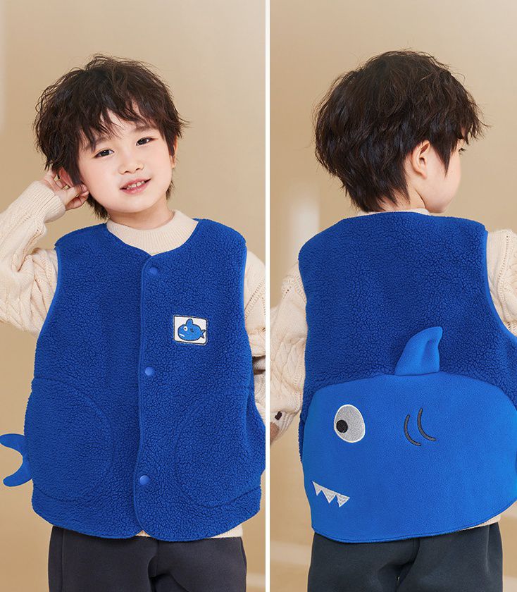 搖粒絨保暖兒童背心-恐龍-綠色