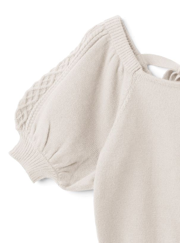 日本 GRL - 美背蝴蝶結麻花泡泡短袖針織上衣-氣質杏 (F)