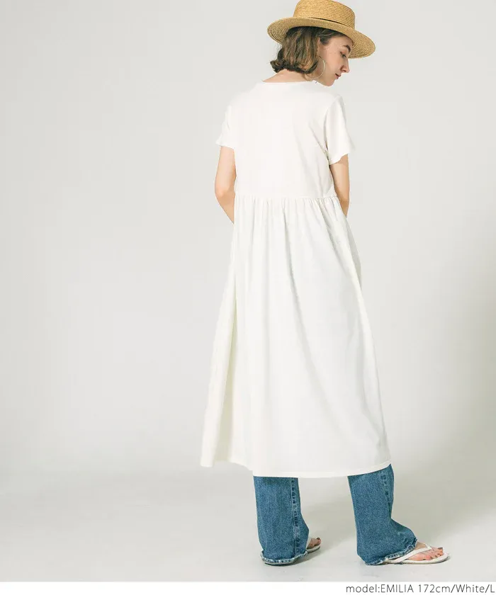 日本 COCA - 簡約百搭短袖收腰洋裝-白