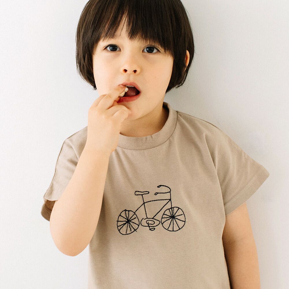 日本 ma lalumiere store - 純棉手繪風素雅短袖上衣-腳踏車-薄荷綠