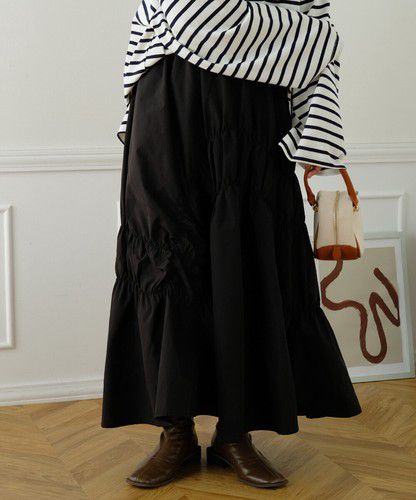 日本 Bou Jeloud - 不規則皺縮設計長裙-橘