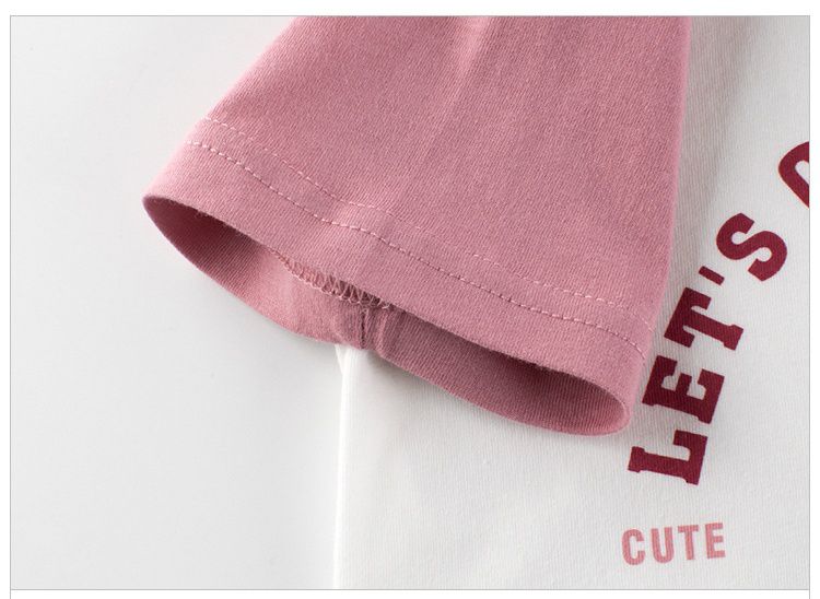 純棉短袖上衣-圍巾熊熊-玫紅+白