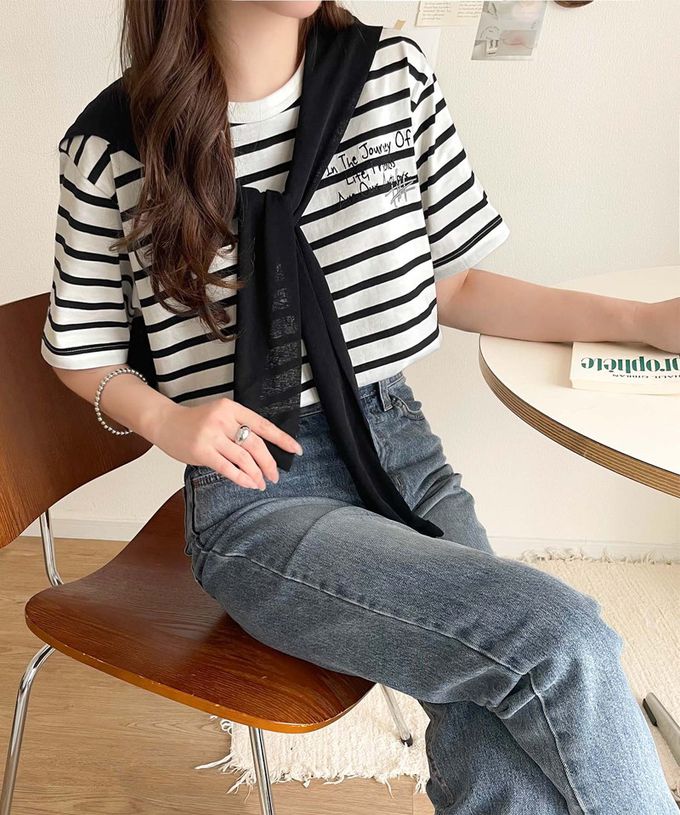 日本 Classical Elf - 有機棉 英文塗鴉風短袖上衣-象牙米