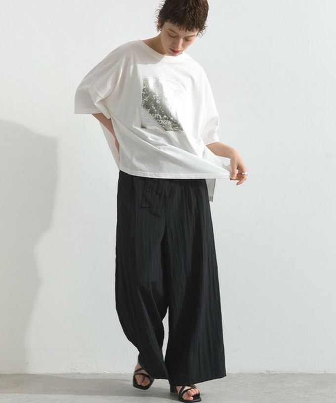 日本 le colis - 接觸冷感 金銀箔方塊印花T恤-白