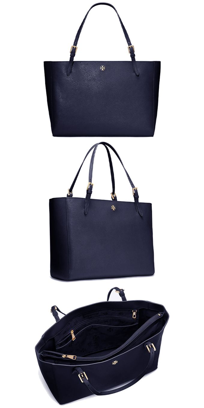 TORY BURCH - 簡約皮革托特包 (深藍)