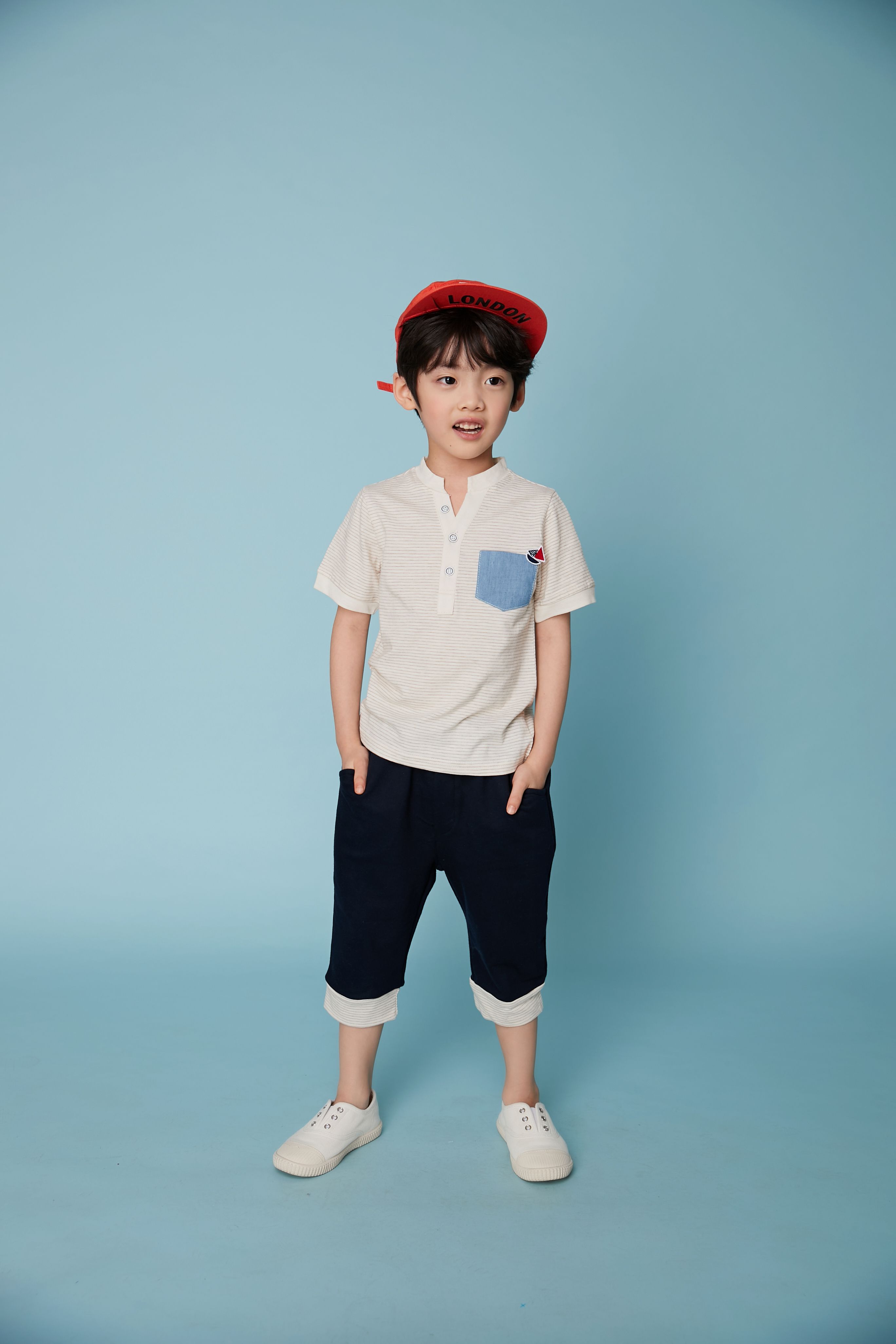 韓國 Coco Bang - 褲管反折7分褲-深藍