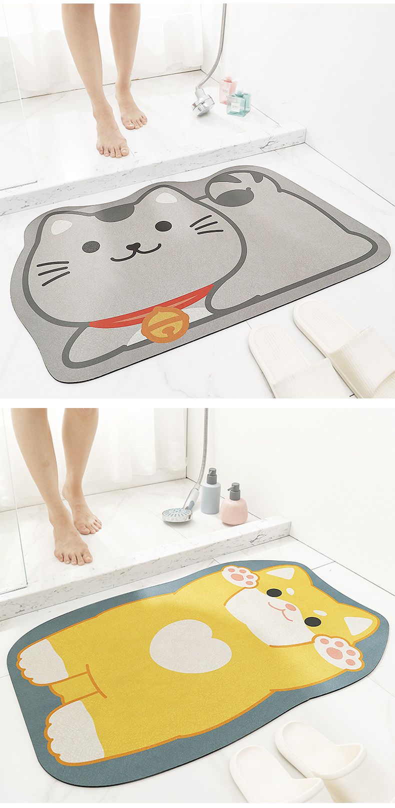 科技絨速乾防滑腳踏墊-小灰狗伸懶腰