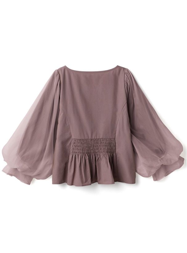 日本 GRL - 方領排釦薄紗澎澎袖上衣-時尚黑