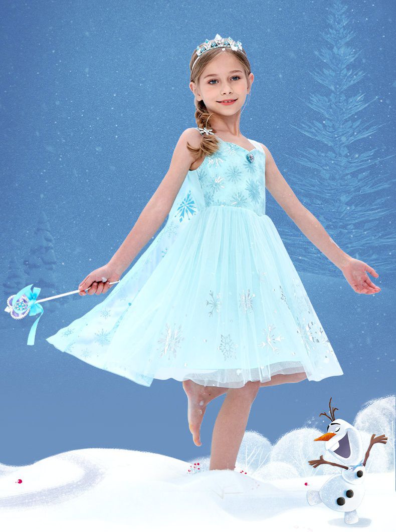 公主系列造型連身裙/萬聖節-卡通人物艾莎-藍色