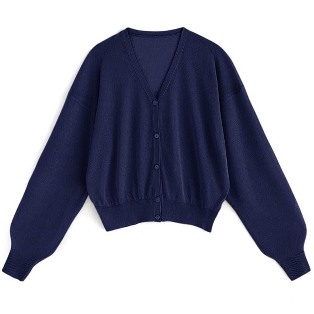 透膚柔軟針織開襟衫/小外套-海軍藍 (F)