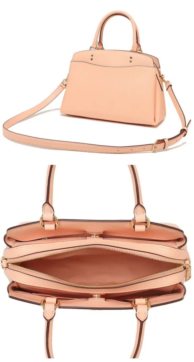 COACH - 素面防刮皮革三層兩用包-粉膚色