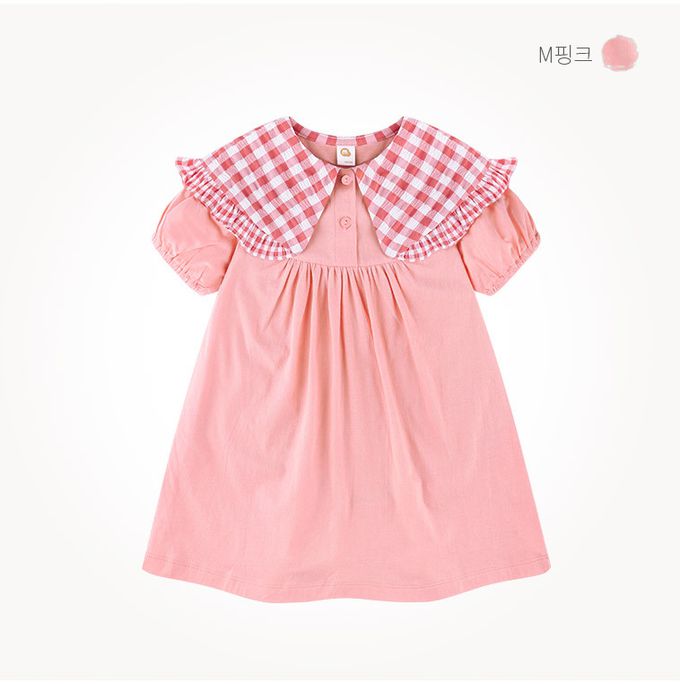 韓國 milk mile - 大片格紋翻領高腰洋裝-紅