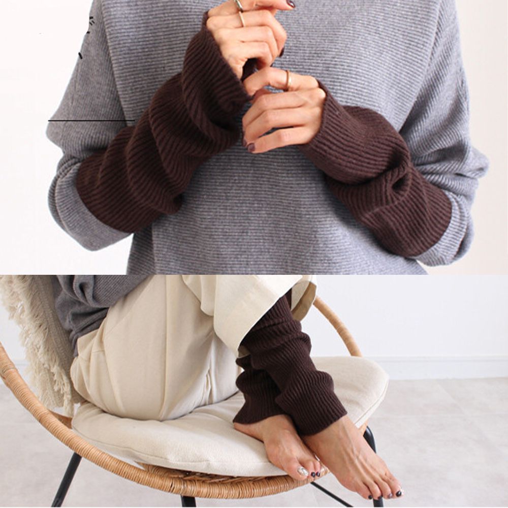 簡約加長設計2用手套/襪套-深咖啡