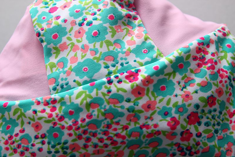 女寶長袖泳裝套裝(附帽子)-滿滿碎花-粉+綠