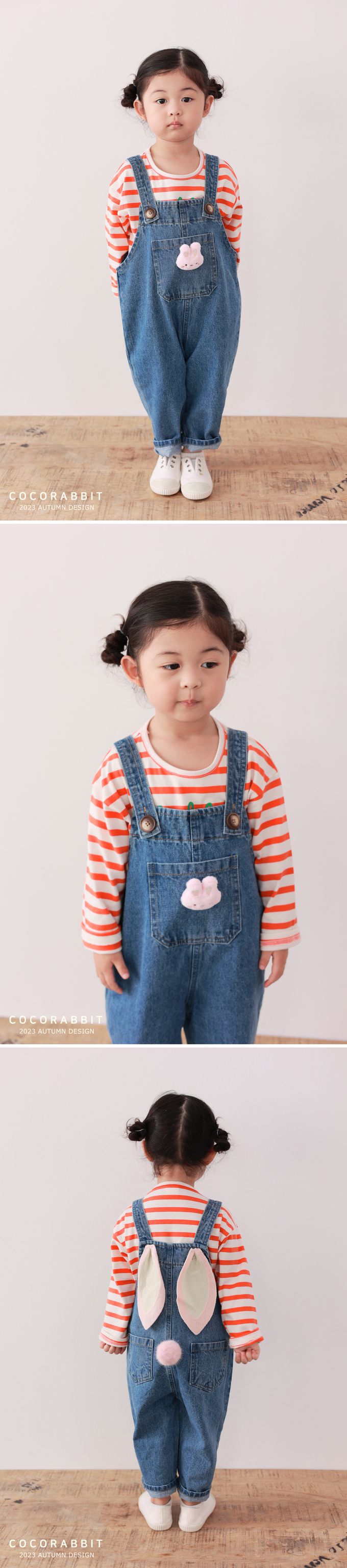 韓國 Coco rabbit - 好友兔兔印橫紋長袖上衣-橘