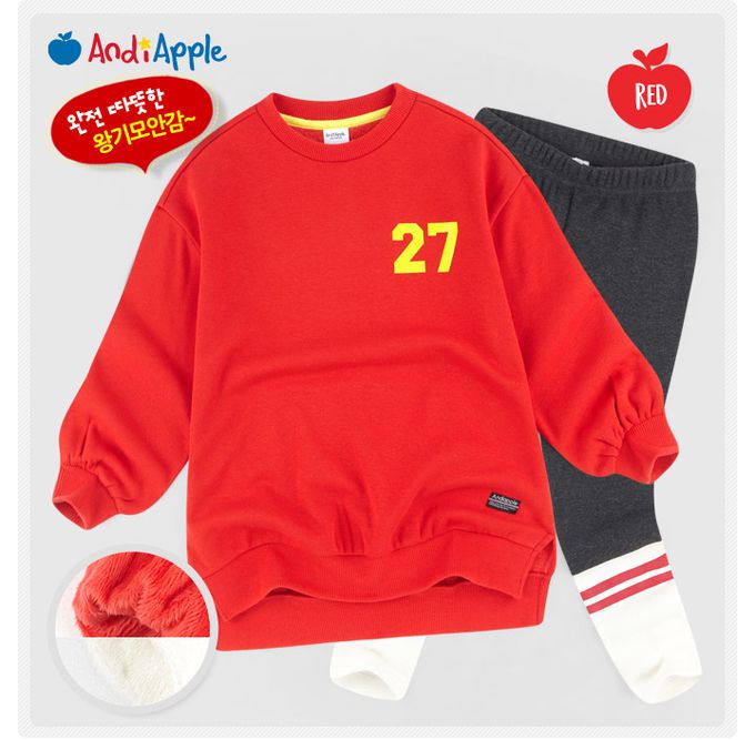 韓國 AndiApple - 運動風格內刷毛長版內搭褲套裝-紅X深灰